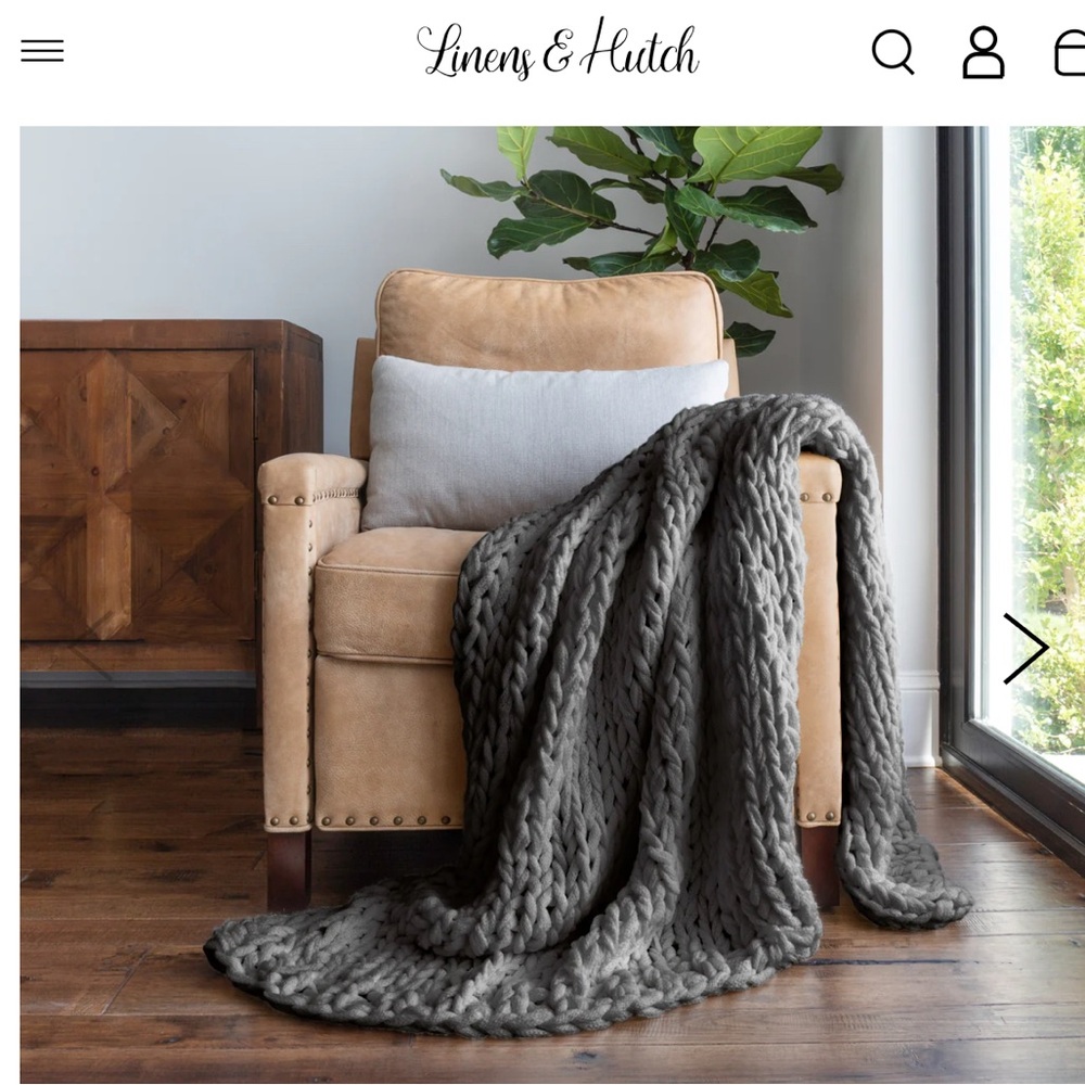 Luxurious Gray Chunky Knit Throw Blanket by Linens & Hutch